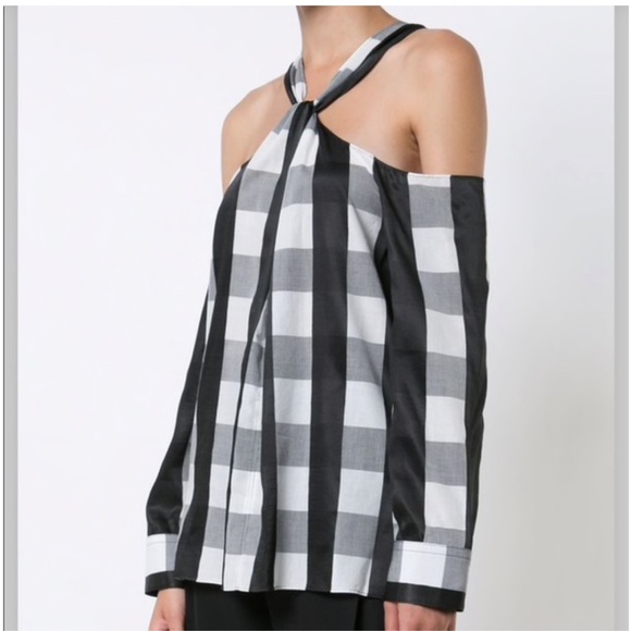Rag & bone black and white plaid cold shoulder top - Picture 3 of 9